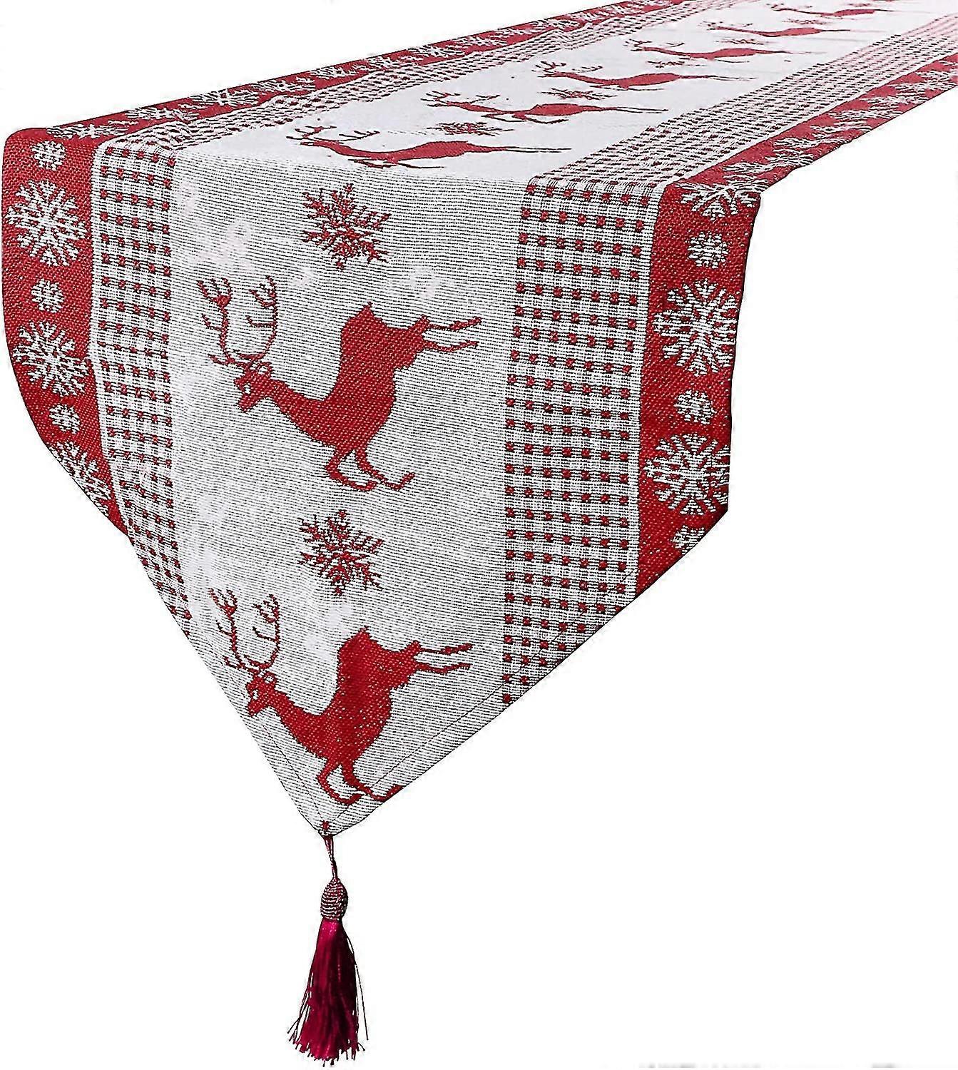 Christmas Table Runner 33x180cm Tablecloth White Red