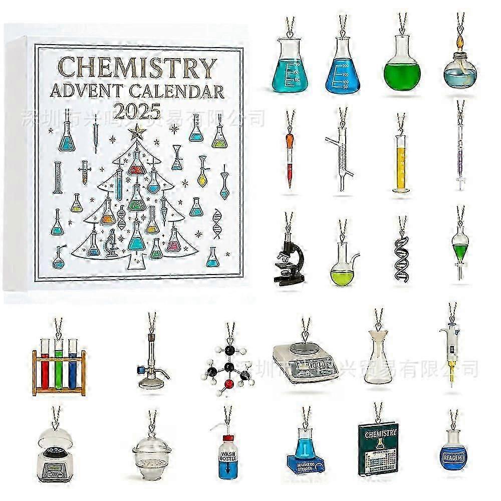 Chemistry Advent Calendars 2025, 24 Days Christmas Countdown Calendar with Experiments Chemistry Set, 2D Acrylic Science Themed Hanging Pendants