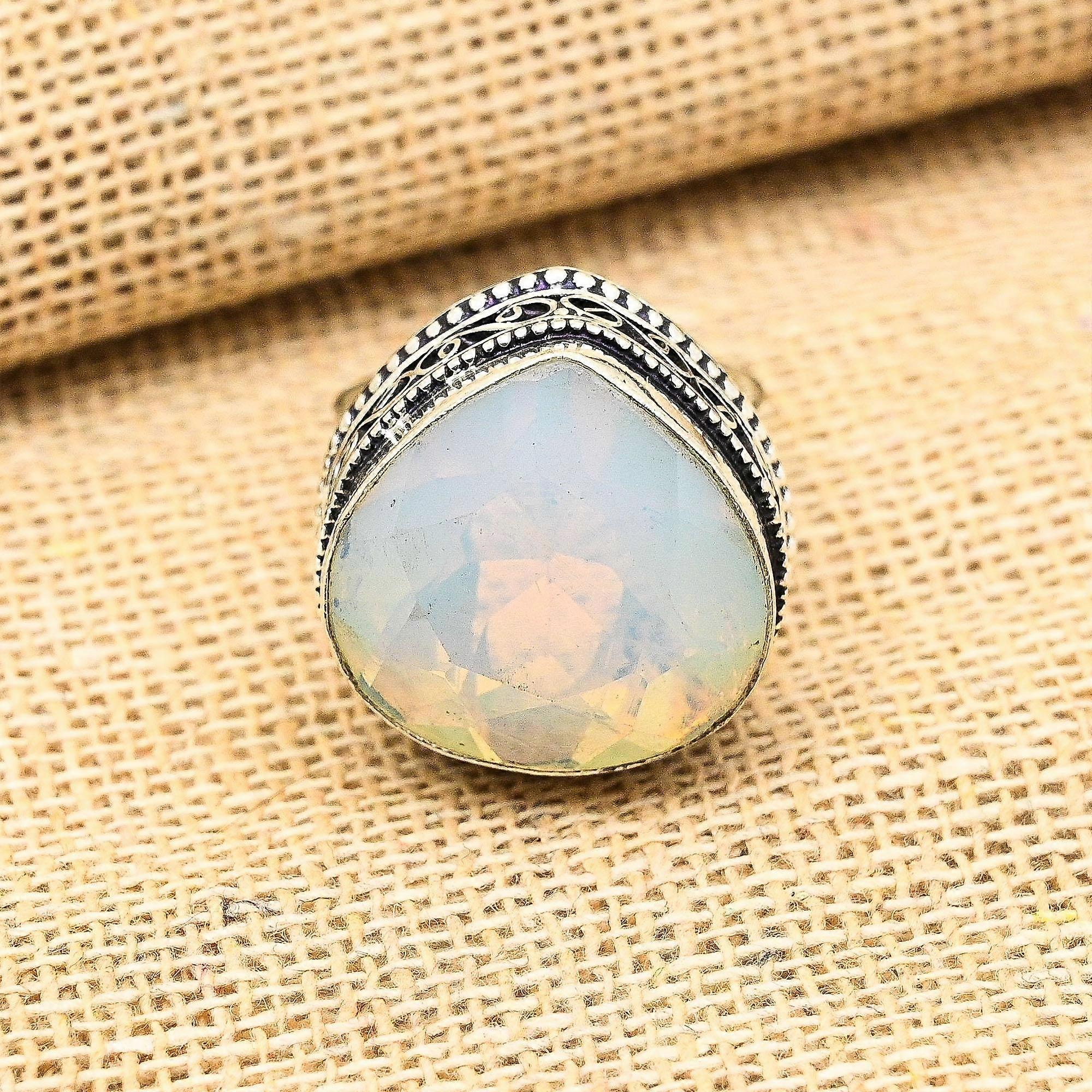 Wonderful Milky Opal Gemstone Handmade Solid 925 Sterling Silver Ring Jewelry