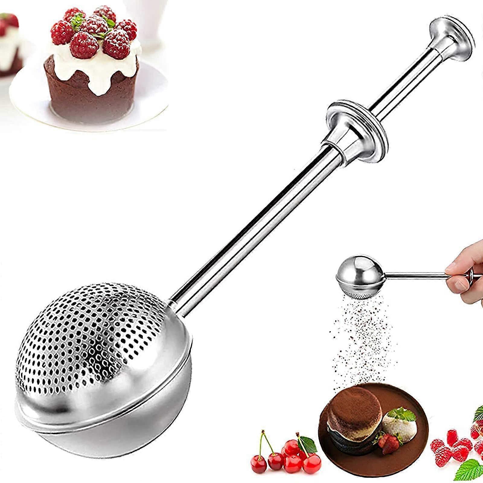 Stainless Steel Powdered Sugar Shaker with Spring Handle for Baking Flour Cocoa Spices 1pcs