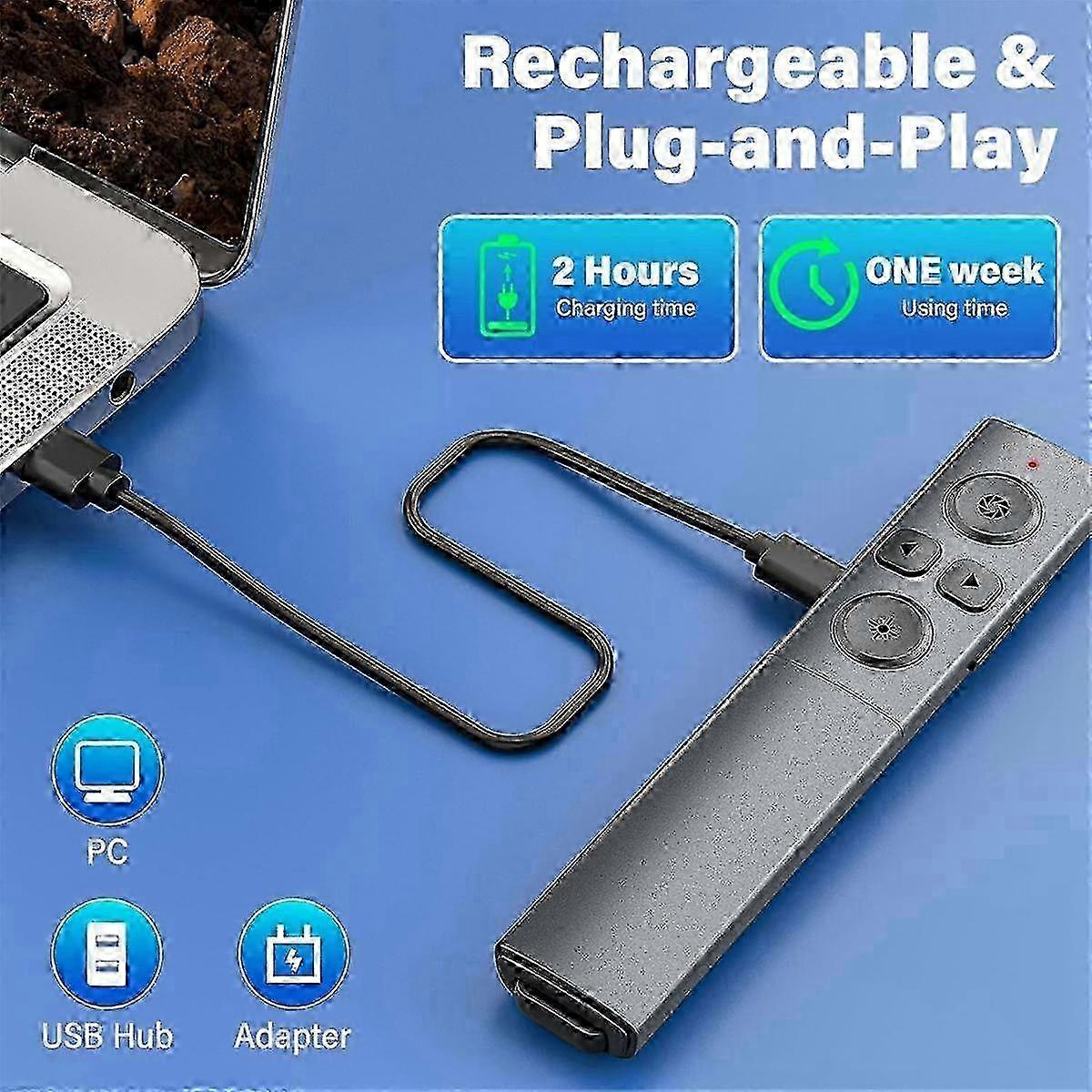2-In-1 USB Type C Presentation Clicker, Rechargeable Wireless Presenter Remote, Clicker for PowerPoint Presentations