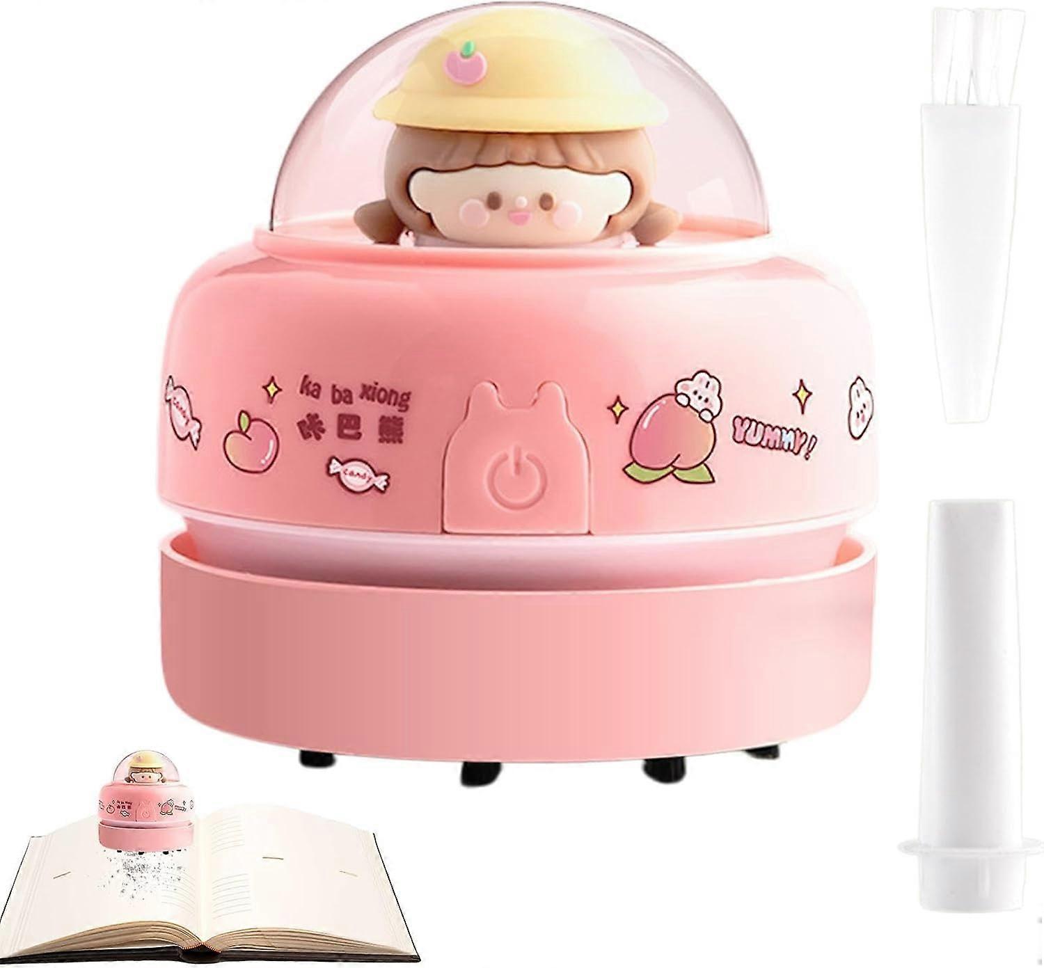 Mini Desktop Vacuum Cleaner Cordless Crumb Duster for Keyboard Table Piano Car and Home Pink