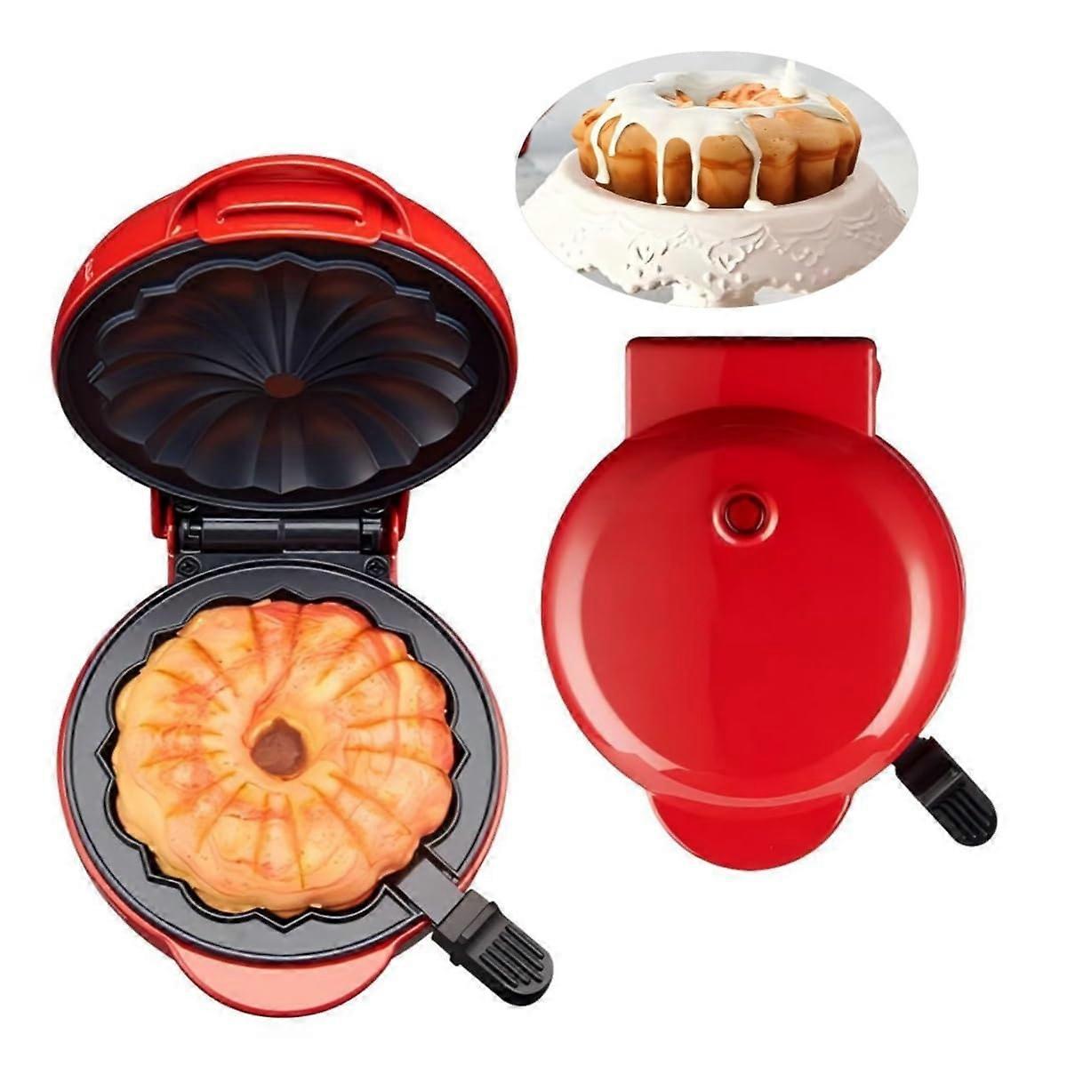 Cake Maker Machine with Nonstick Surface for Lava Cake, Mini Donuts, Waffles, Pancakes, Doublesided Heating, Red