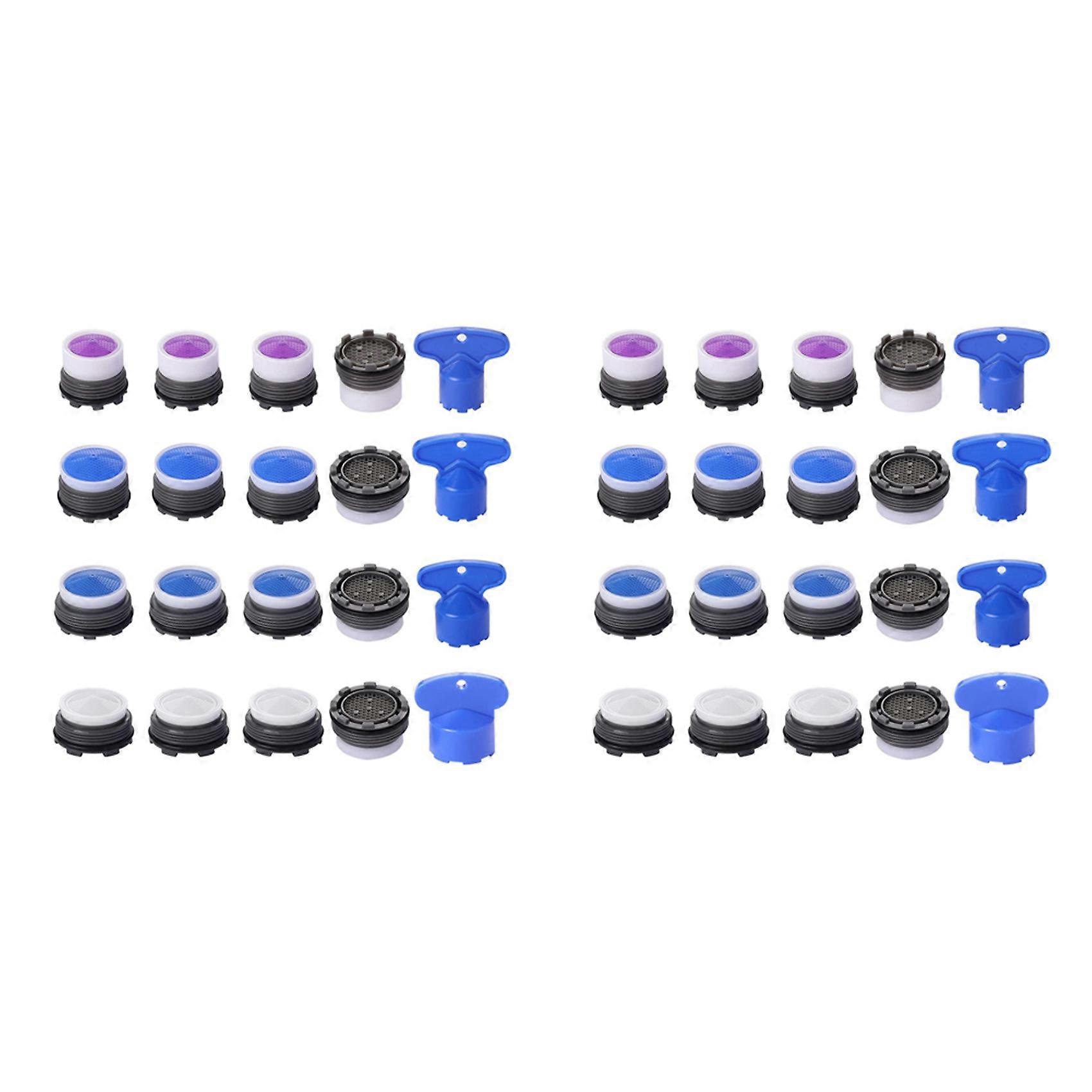 40Pcs Faucet Aerators, M16.5 M18.5 M21.5 M24 Faucet Cache Aerator Water Saving Flow Restrictor with Key Removal Wrench