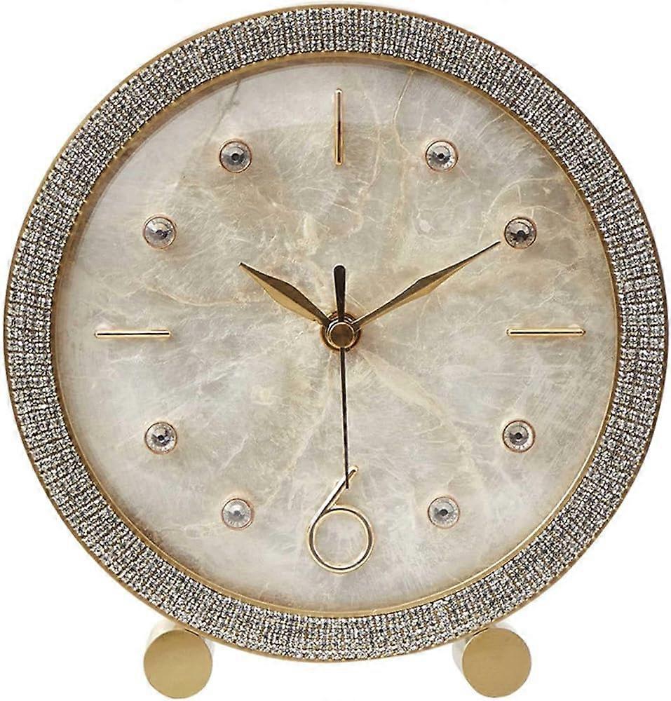 Luxury Brass Pendulum Desk Clock with Silent Scanning Movement and Elegant Pearl Shell Decor