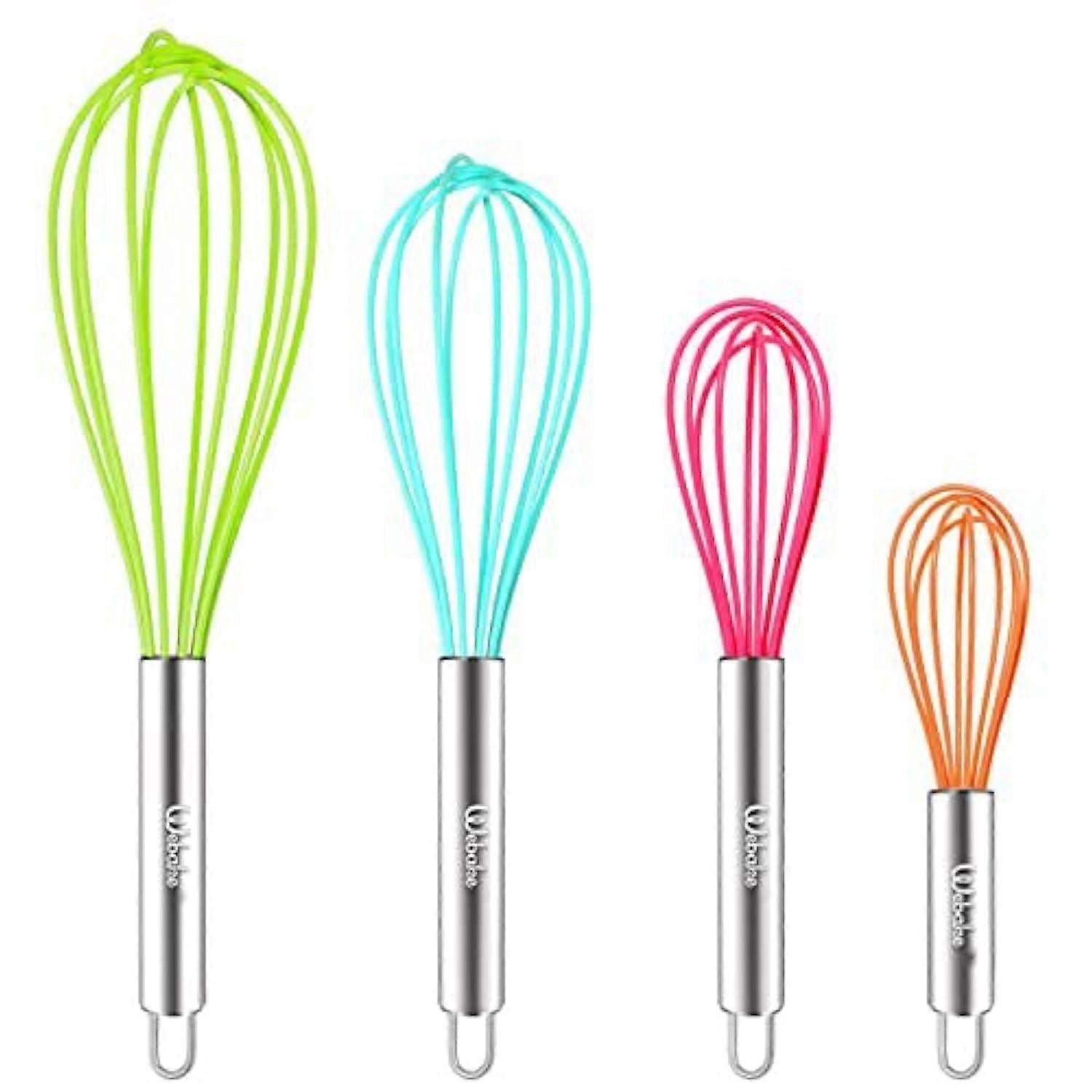 Silicone Whisk Set of 4 Heat Resistant Non Scratch Balloon Whisks for Cooking Nonstick Cookware