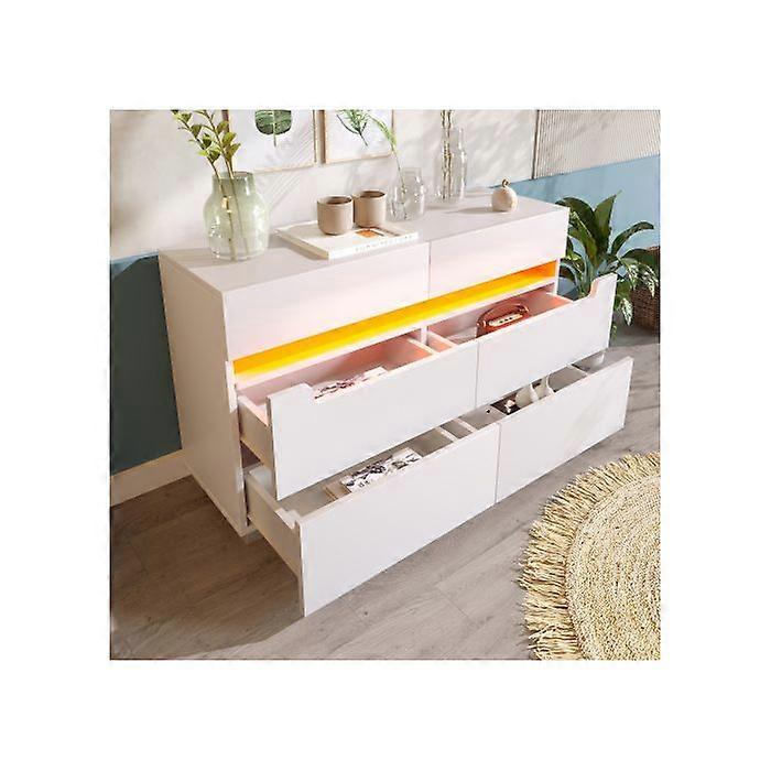 Six-Drawer Sideboard Dressing Table with RGB LED Storage Function (App Controlled) Dimensions: 71x120x40 cm White