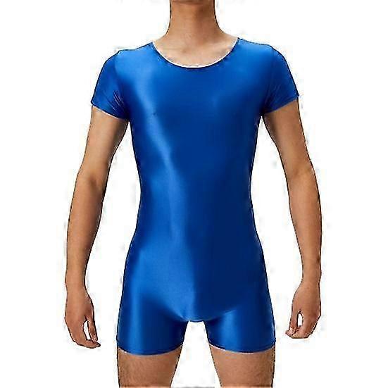Tight Fit Playsuit for Men with O-Neck and Smooth Glossy Fabric