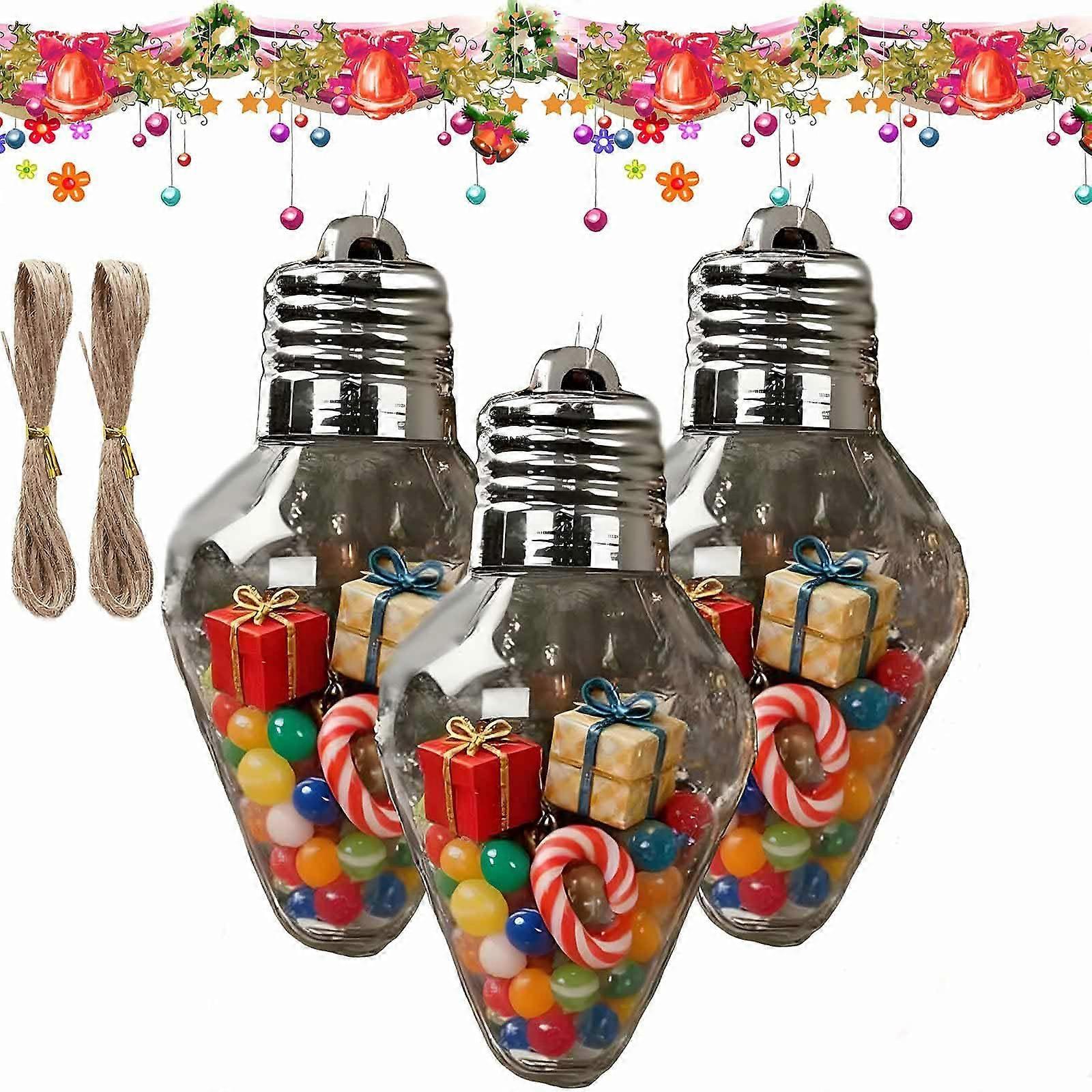 2026 Clear Fillable Christmas Bulb Ornaments with Lid, Reusable Hanging Candy Jars for DIY Xmas Tree Decorations, 3PCS