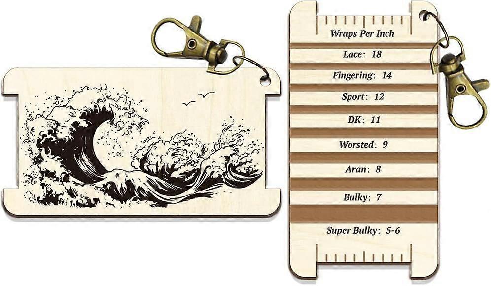 Spinning Control Card Ocean Wave Pattern Multi-Purpose Spinning Control Tool Wooden Decorative WPI Ruler for Hand Yarn Measurement Crochet Tool Access