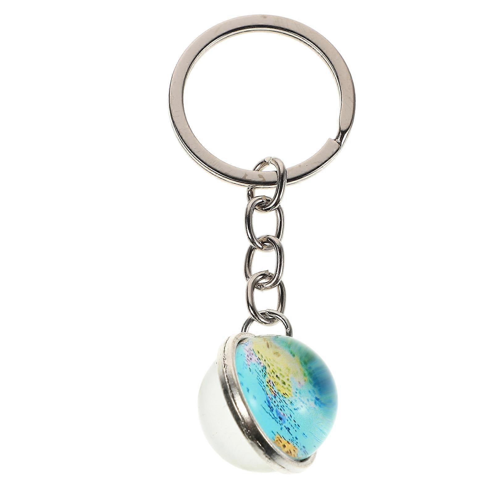 Sky-Blue Globe Keychain Creative Earth Map Metal Pendant for Keys