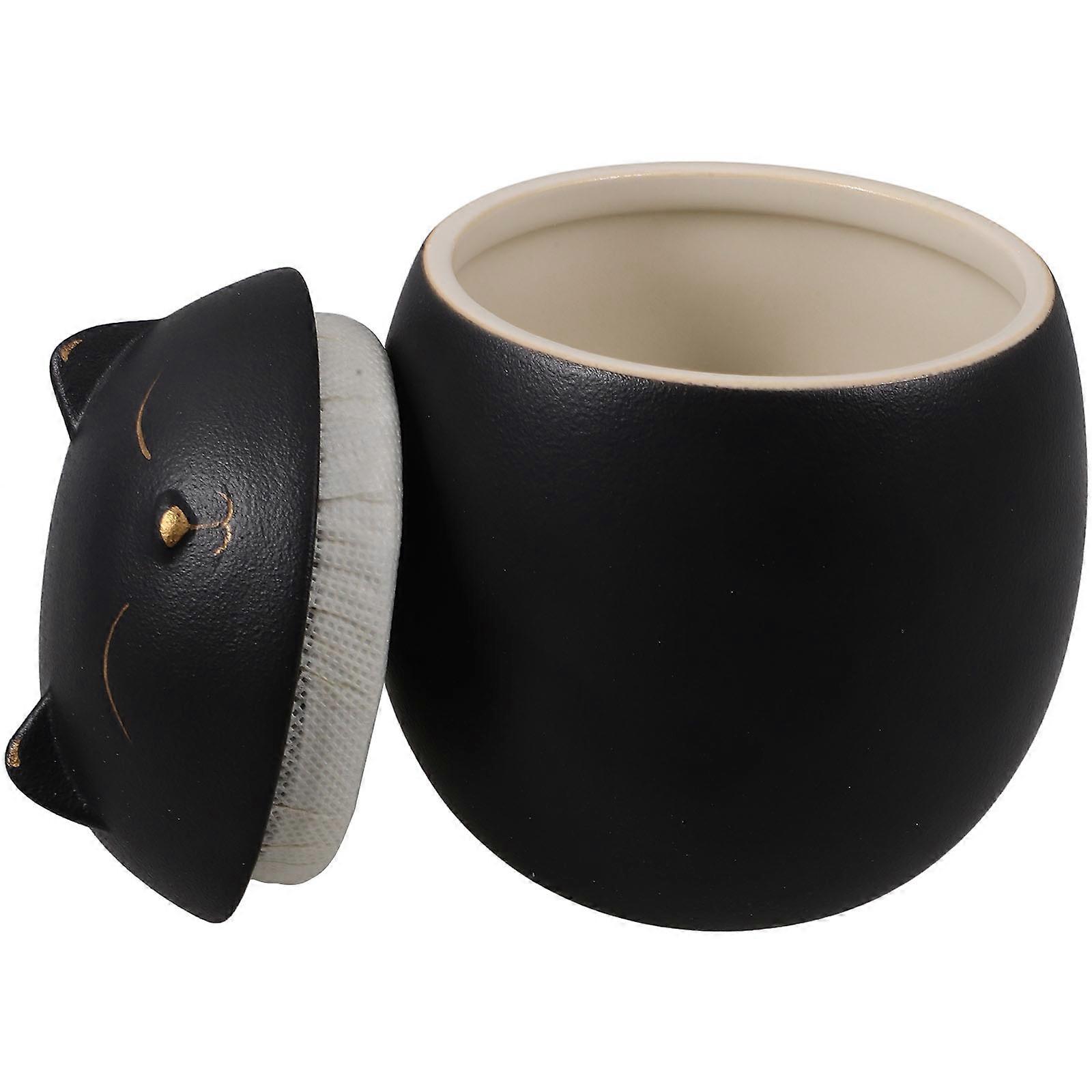 Cat Kitchen Canisters Tea Storage Jar for Home Ceramic Black