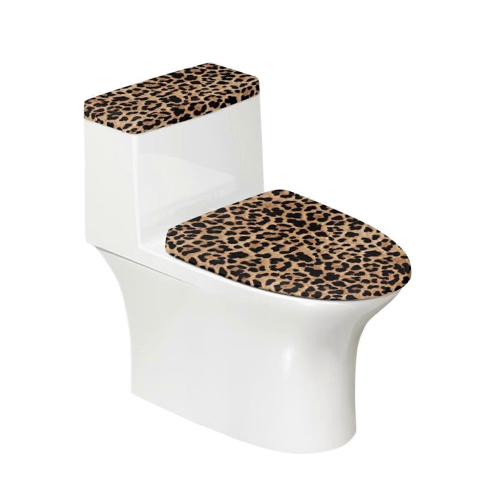 Leopard Print Toilet Lid and Tank Cover Set, Splash Resistant, Elastic Fit for Most Toilets