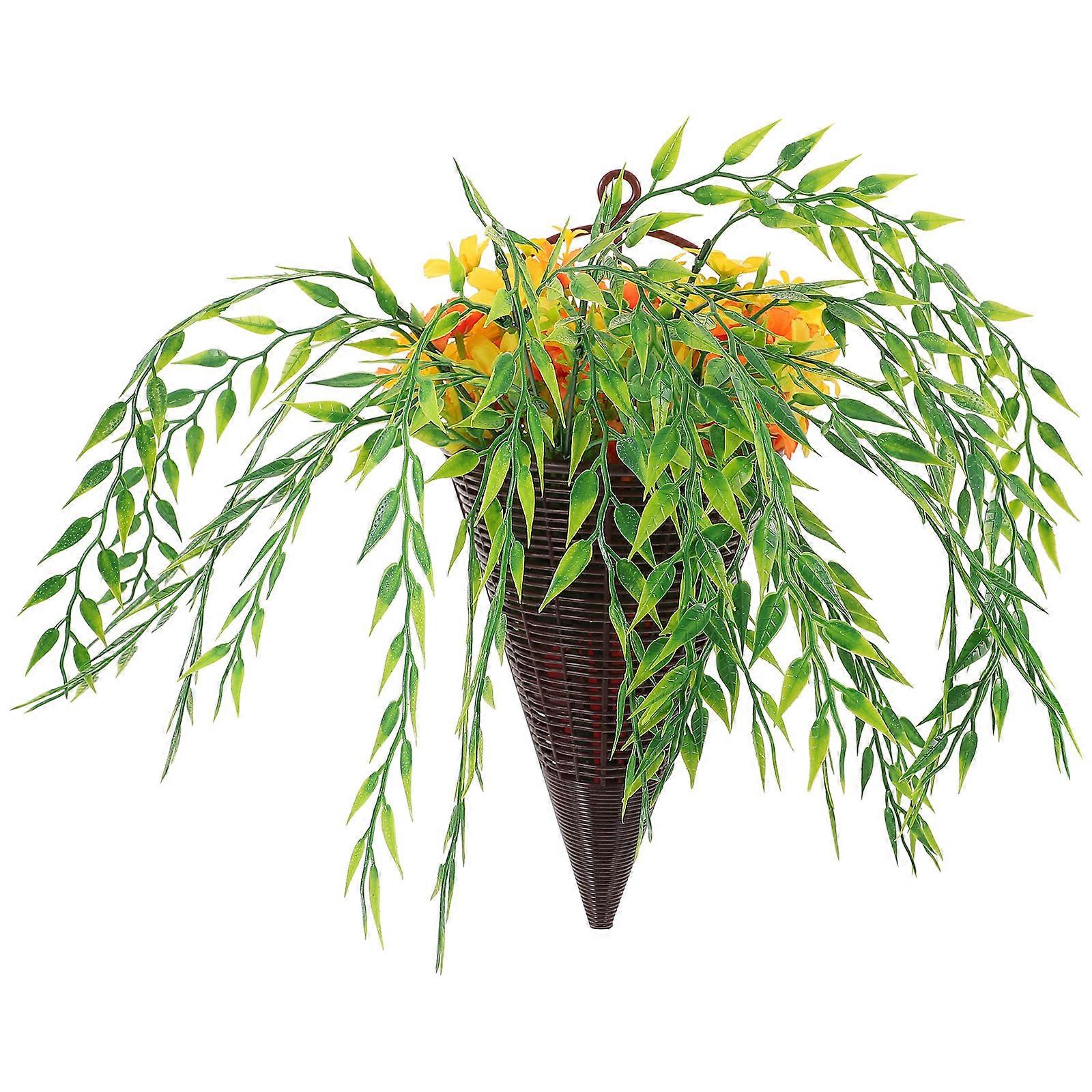 Artificial Flower Hanging Basket for Home Decor 2Pcs Green Plastic