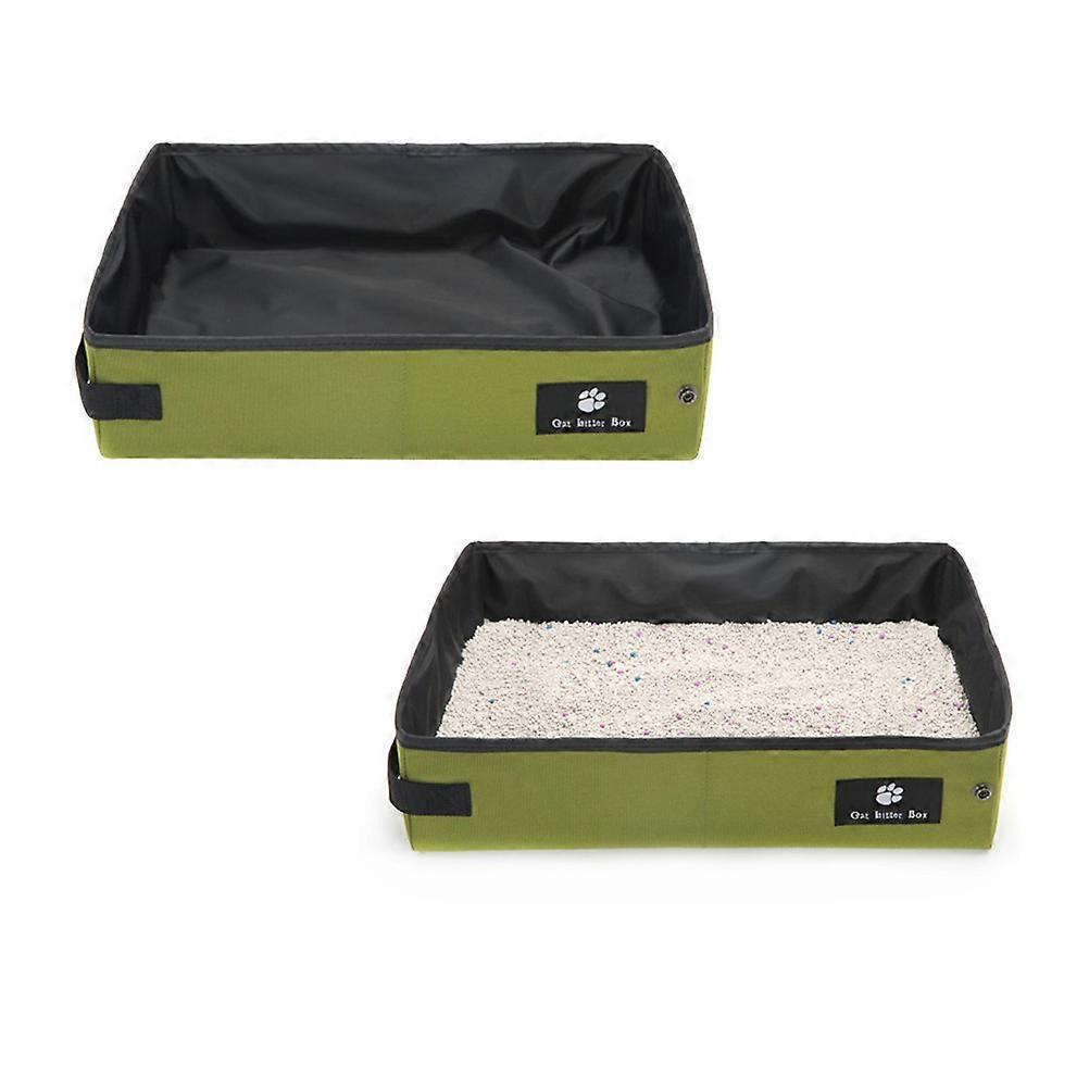 Cat Travel Litter Box Foldable Rectangular Design for Pets Impact Resistant Olive Green 1Set