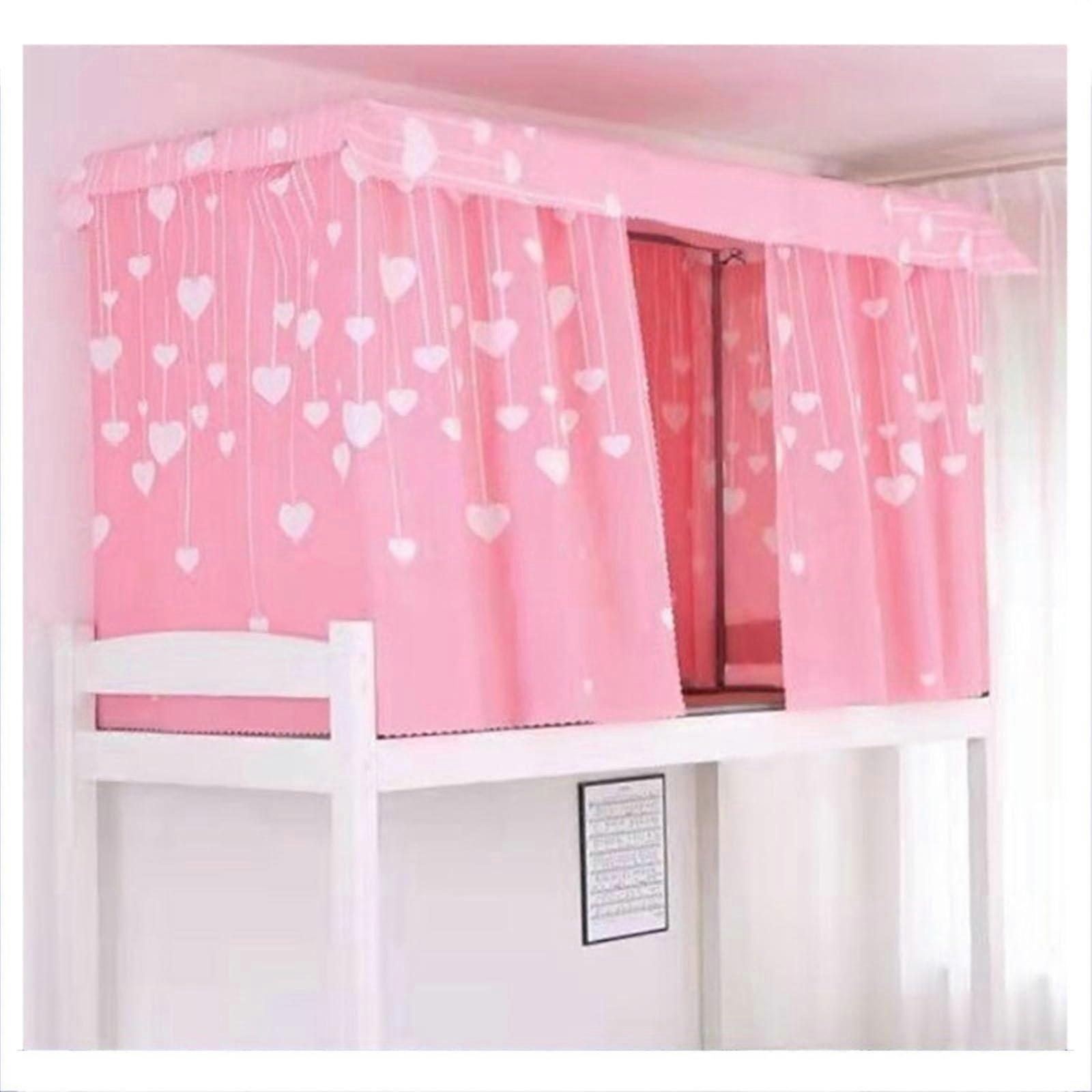 Bunk Bed Curtains for Bottom Bunk, Breathable Light Blocking Privacy Drapes, 2 Panels with  Pink