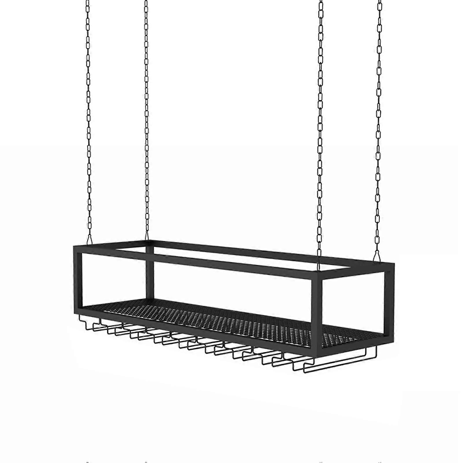 Wine Glass Rack Ceiling Mounted with Adjustable Iron Shelf for Kitchen Bar Hanging Bottle Display