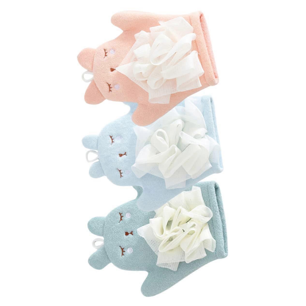 3pcs Exfoliating Bath Gloves DualSided Deep Cleansing Shower Mitts with QuickDry Hanging Loop