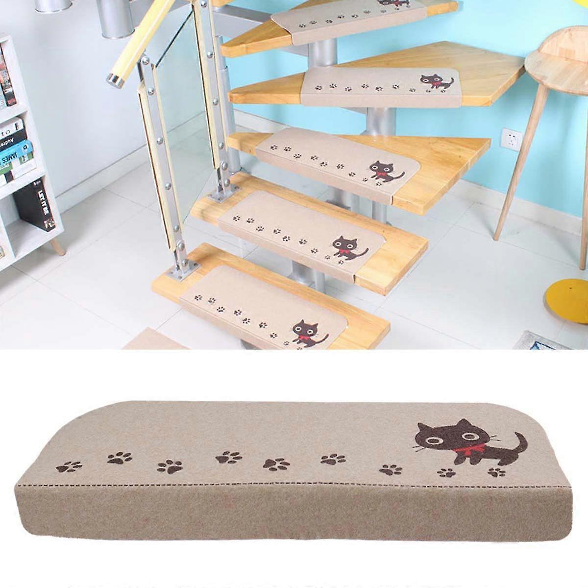 Indoor Use Stair Carpet Tread with Kitten Pattern Non Slip Beige