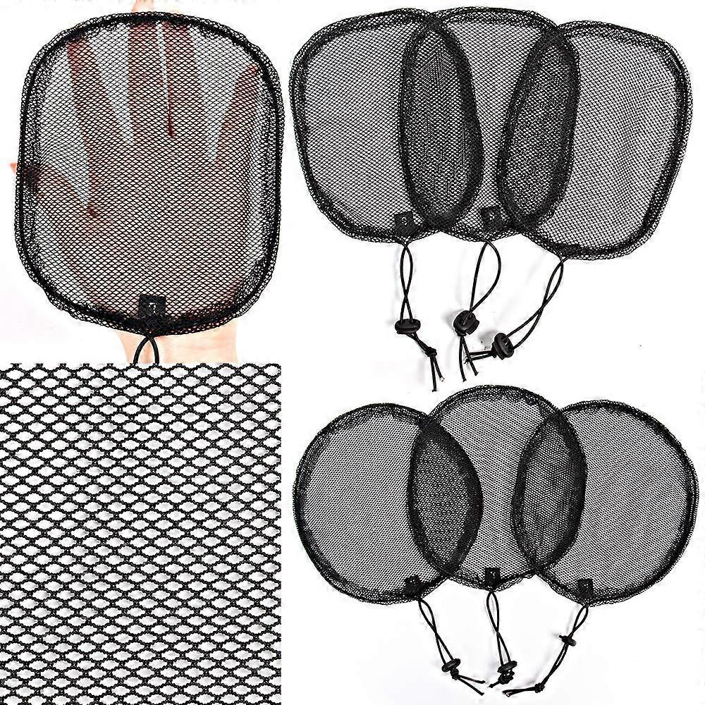 6 PCS Drawstring Ponytail Net Set for Afro Bun, Small Black Adjustable Round and Square Bases