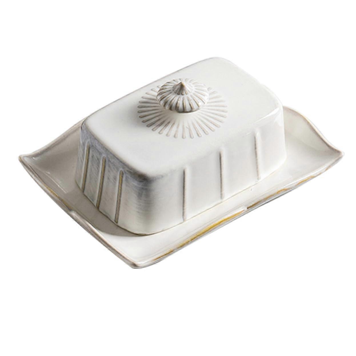 Ceramic Butter Dish with Lid and Sturdy Handle for Kitchen Counter and Dining Table