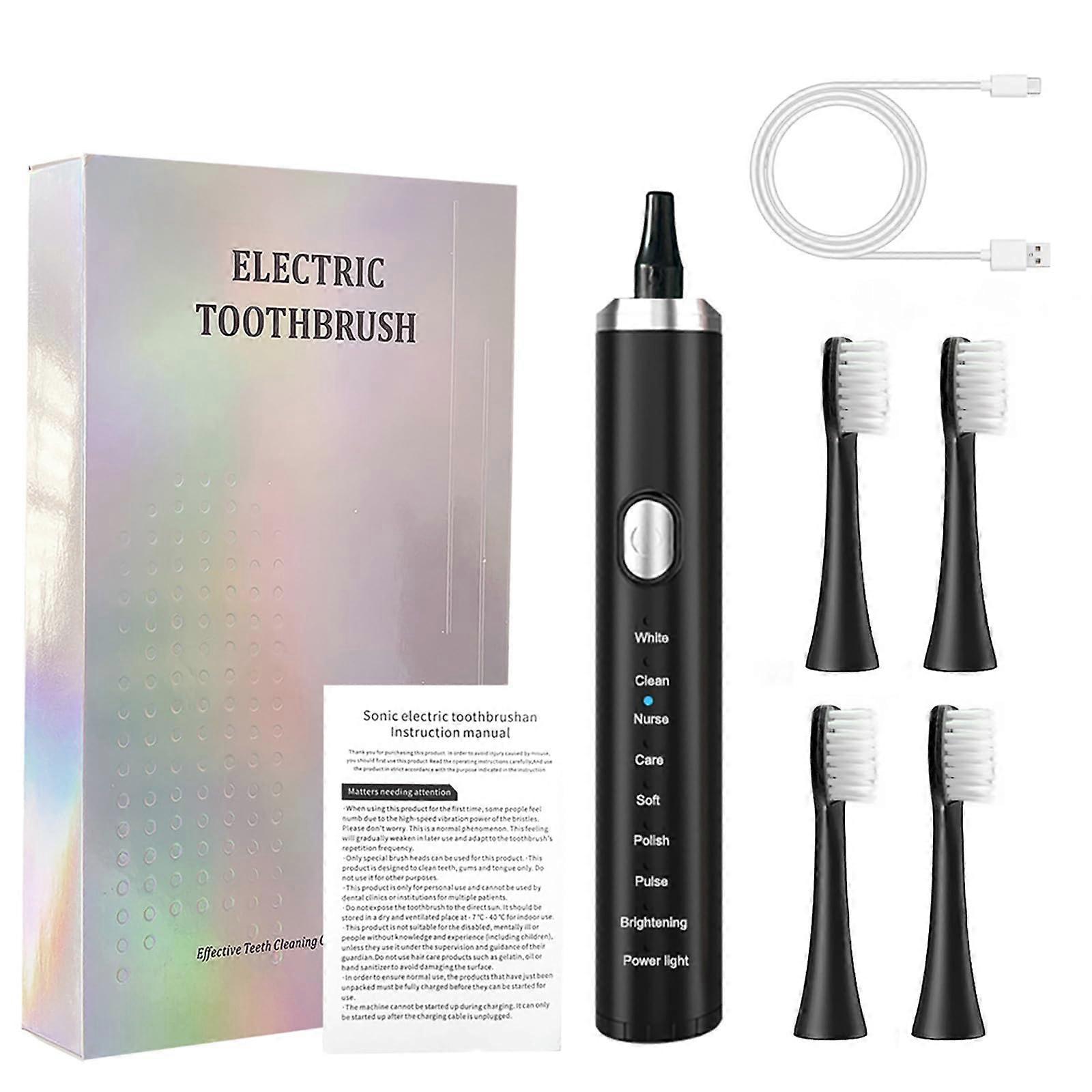Rechargeable Electric Toothbrush with 8 Modes, Smart Timer, 4 Replacement Heads, Black