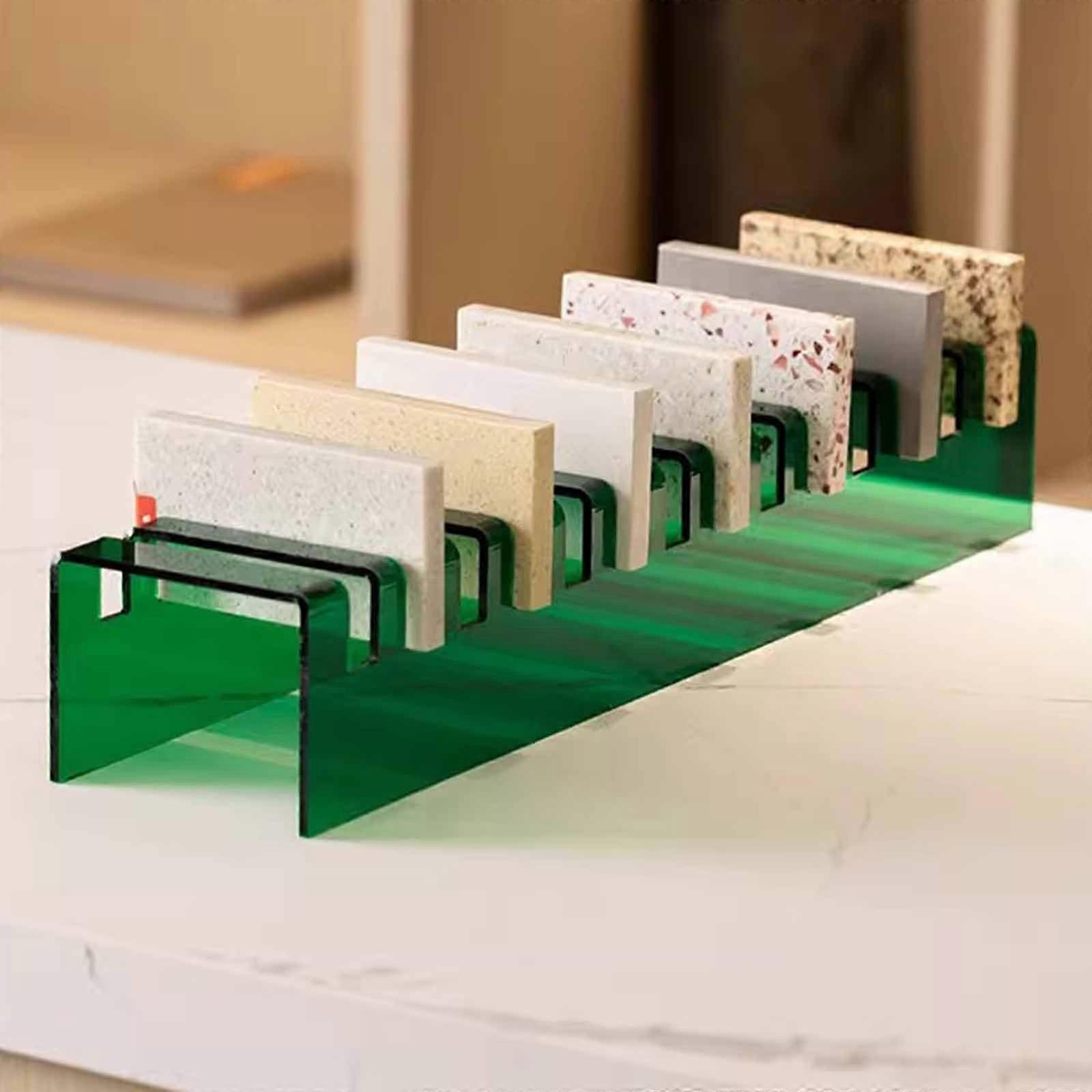 Tile Sample Display Rack Acrylic Stand with 14 Slots, Compact Vertical Holder for Marble and Glass Samples