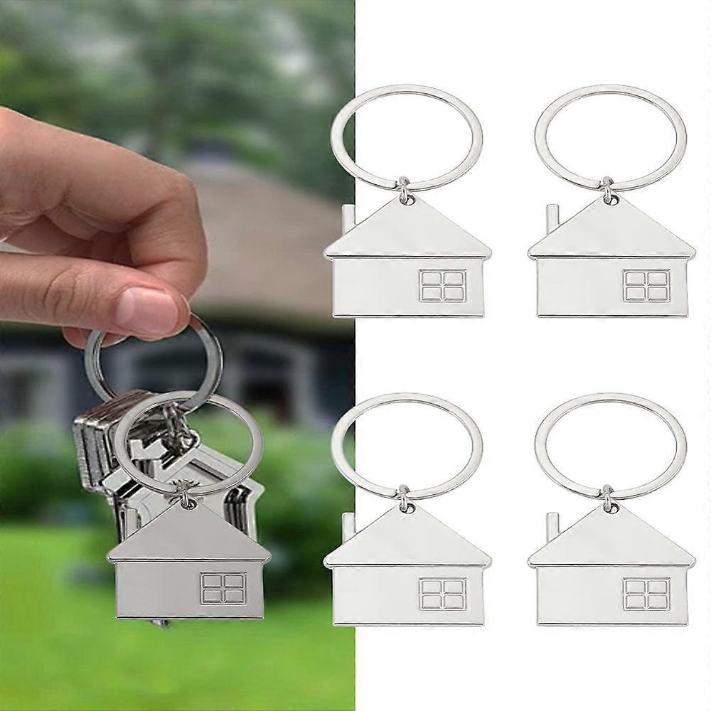 4pcs Alloy Keychains with Iron Key Ring House Platinum 6.9cm