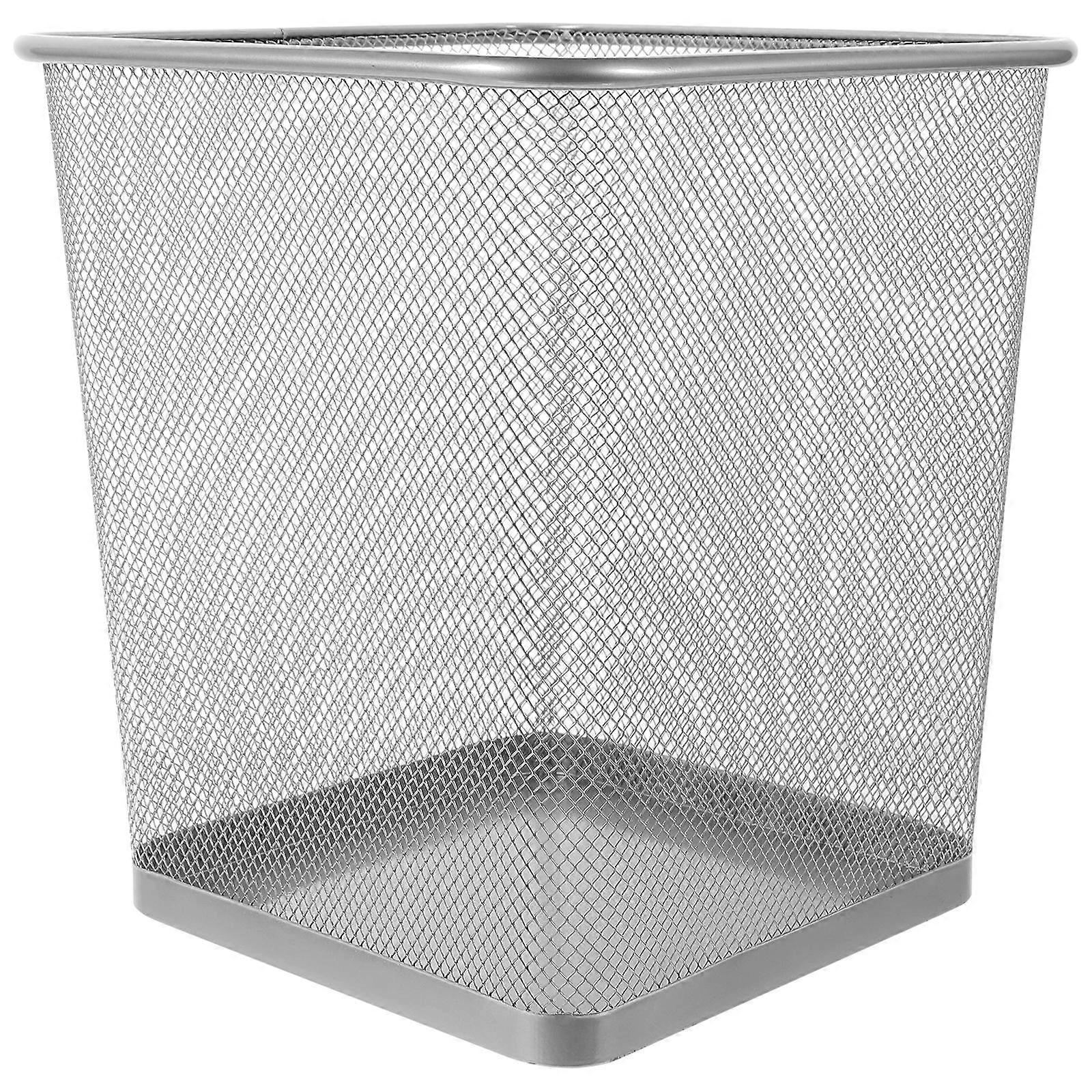 Wire Mesh Garbage Can Silver Iron Trash Bin for Storage Use