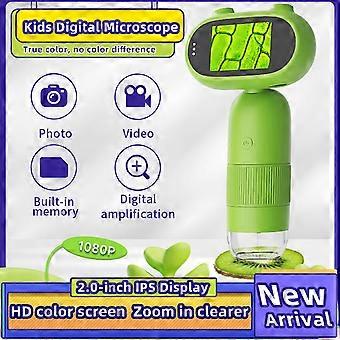 Microscópio digital portátil compatível com crianças, ampliação de 500x/1000x, tela IPS de 2 polegadas, câmera de 16MP, vídeo 1080p, bateria integrada e luzes de LED.