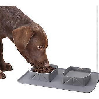 Pxcl Dog Cat Travel Bowl - Vikbar bärbar halkfri hundskål 2 i 1 för resor picknick Camping - Grå 38 * 23,5 cm