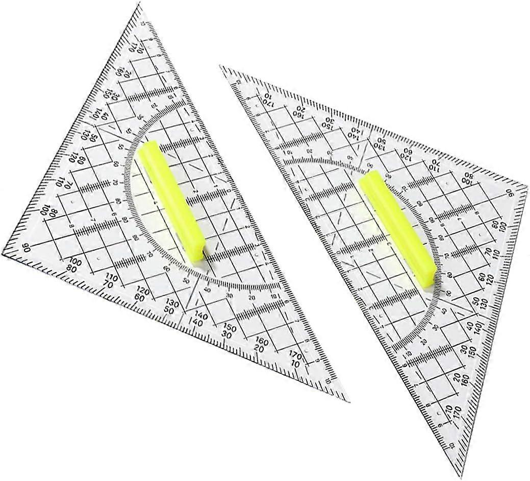 Set square, School protractor, 2 pcs Ruler Set square Protractor Geometry Kit Plastic Triangle for Drawing with Handle Transparent Flat Set Square fo