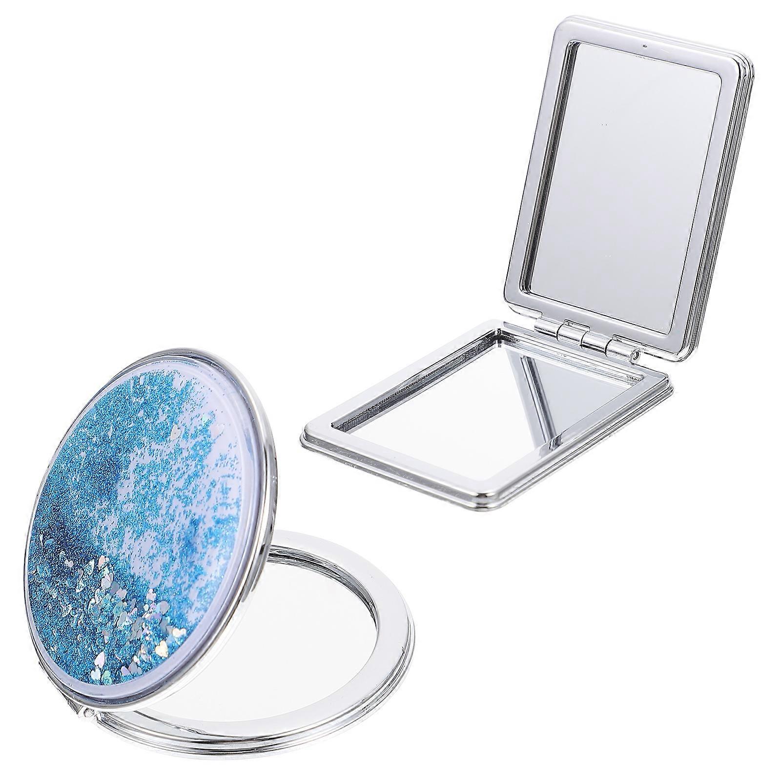 Mini Makeup Mirror Portable Cosmetic Mirrors ABS Material Design Multi-angle Makeup 2Set