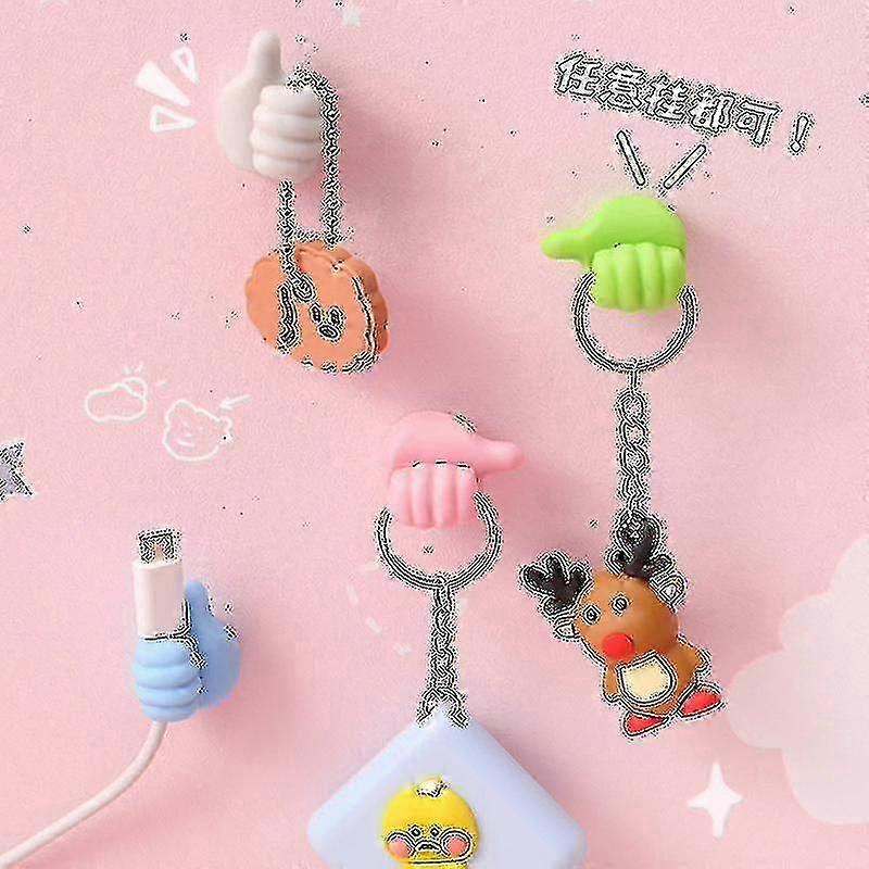 Creative Thumbs Up Shaped Fun Usb Cable Rack Wall Hook Clip Pink)