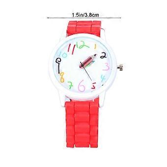 Digitale Stiftuhr, Cartoon-Kinderuhr für Kinder, 1 Stück rotes Silikonarmband