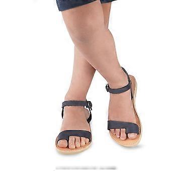 Child's thong sandals in blue nubuck leather with buckle closure