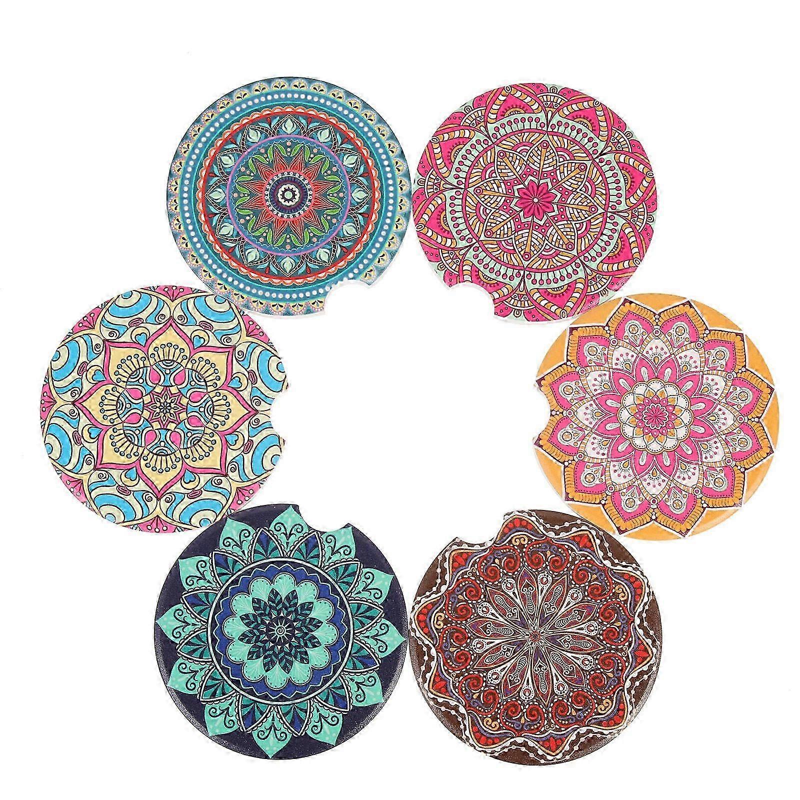 Creative Mandala Pattern Coasters Ceramic Heat Insulation 6Pcs