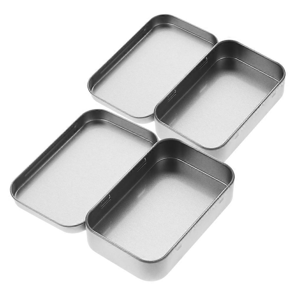 Tinplate Storage Boxes for Storage Use 2Pcs Rectangular Metal Containers Silver