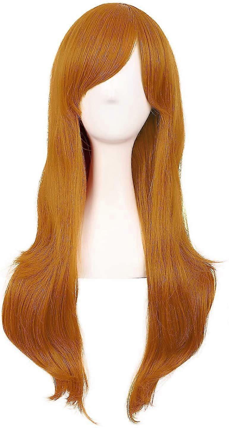 28 polegadas/70cm mulheres lado bangs longo cabelo cacheado peruca cosplay (laranja dourado)