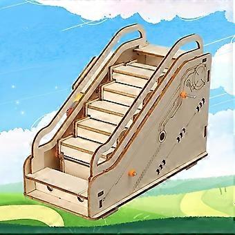 DIY Wooden Electric Escalator Toy, Mechanical Gear Engraved Building Kit for Kids, Educational Science Experiment Gift