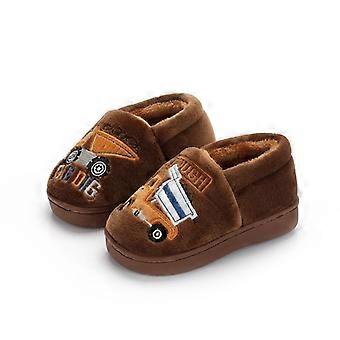Halkfria vinter barnhem tofflor Unisex tryck plysch tofflorbrun,14-15