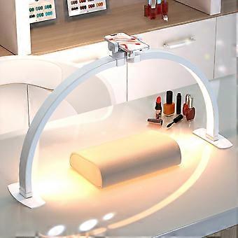 Nail Desk Lamp Large Half Moon LED Arch Light with Phone Holder for Manicure Table White