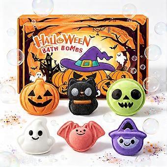 Set van 6 Halloween-badbommen voor kinderen, met een verrassingsspeeltje erin. Leuke bruisende badballen in de vorm van spookjes, pompoenen en vleermuizen, een perfect Trick-or-Treat-cadeau voor jongens.