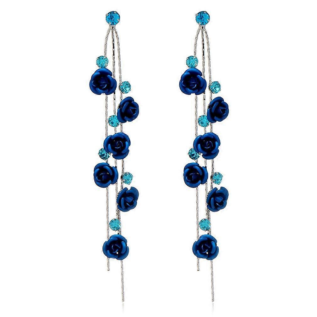 Earrings Flower Blue Alloy Ear Studs for Wedding