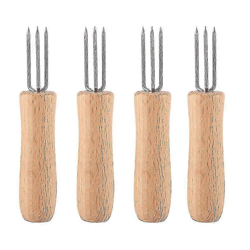 Compact Stainless Corn Forks With Wood Grip