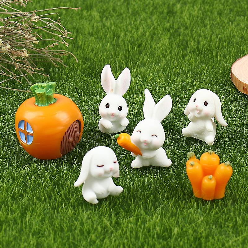 6pcs Easter Rabbit Carrot Miniature Garden Decor Mini Bunny Easter Cake Decor