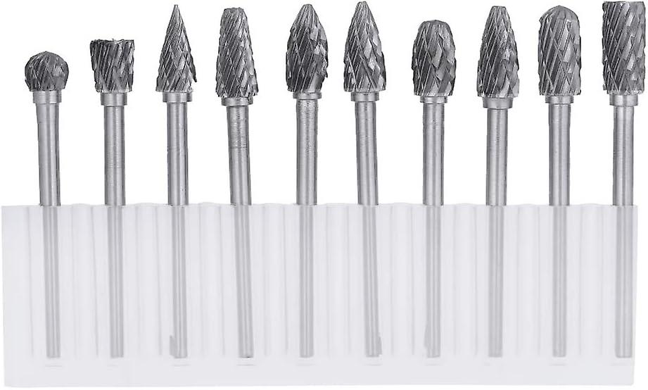 Health Gear 10pcs Rotary File Bits, 1/8" Tungsten Carbide Drill Grinding Cutter Tools Bits Set Rotary File Burr Set For Diy Wood-working Carving, Meta
