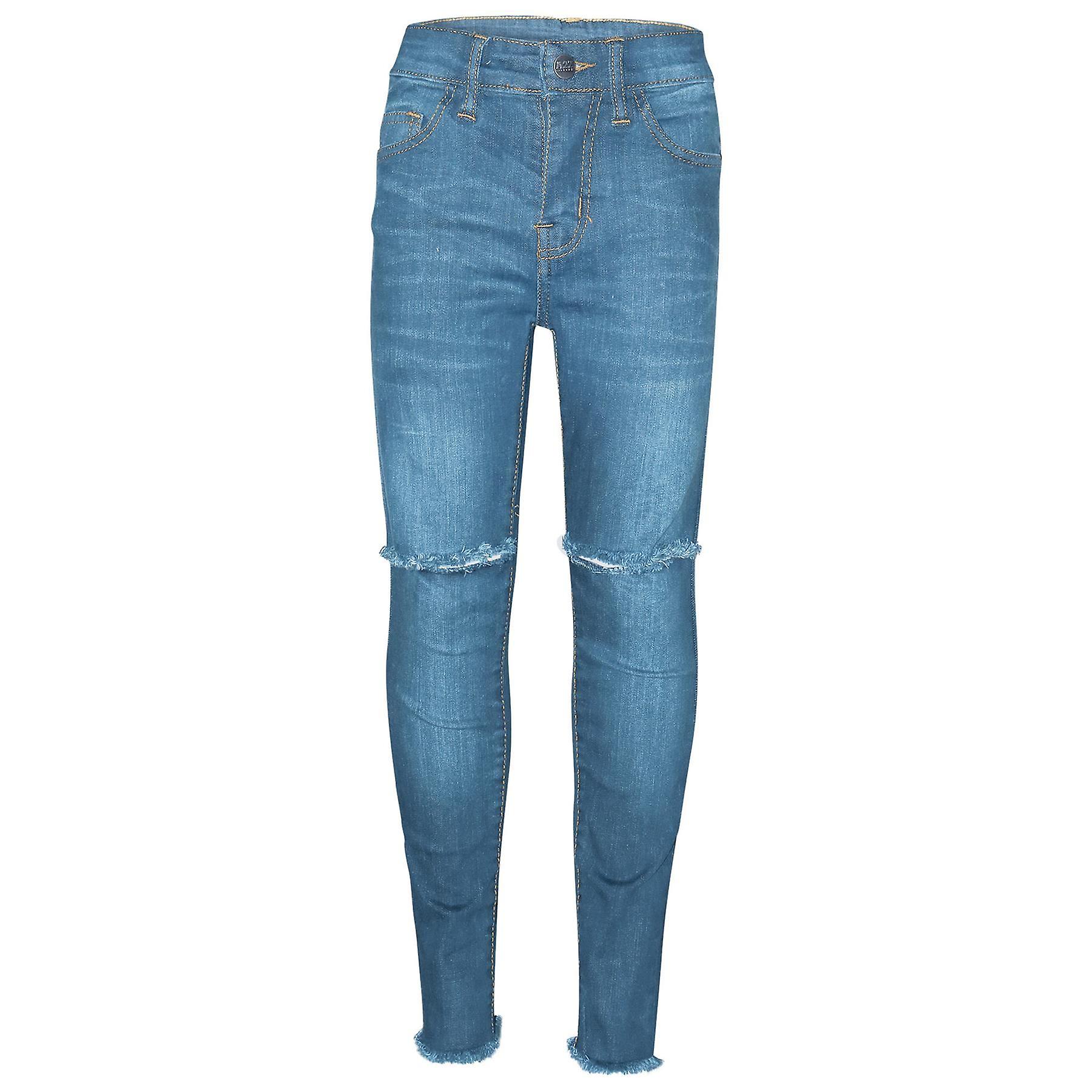 Piger Elastisk Knæ Flået Denim Bukser