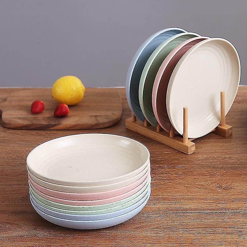 12pcs 9 Inch Lightweight Wheat Straw Plates, Plastic Plates (Color Random)