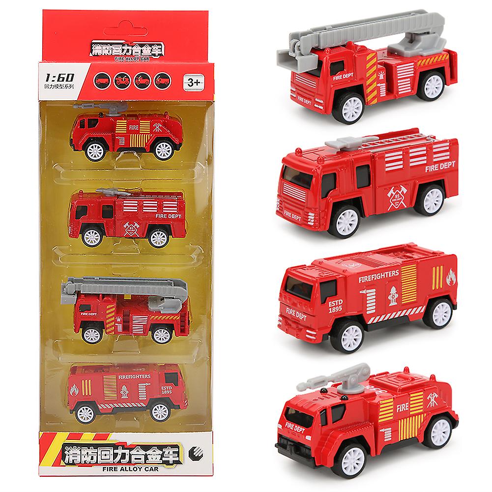 4pcs Box 1/60 High Simulation Pull Back Alloy Car Model Kid Toy Collection(Type B Fire Car )